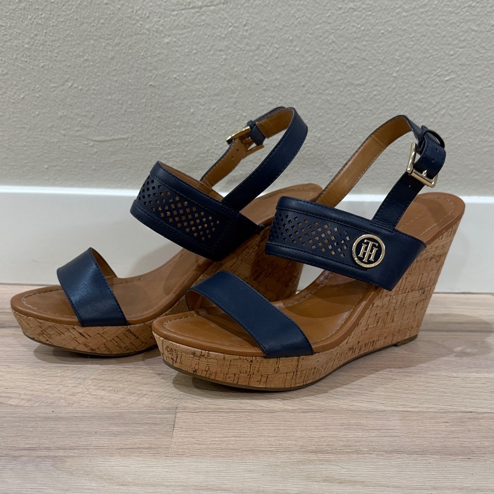Tommy Hilfiger Navy Wedge Sandals